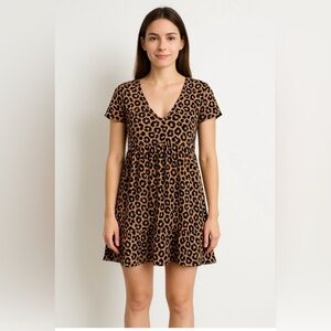 Leopard Print V-Neck Babydoll Dress